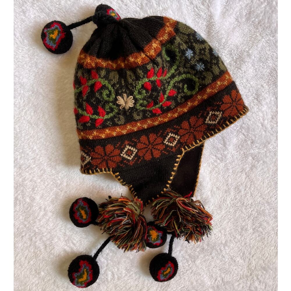 Tey-Art Alpaca Blend Peruvian Handmade Hat Winter Colorful
